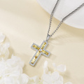 wholesale 925 Sterling Silver Cross Pendant Necklace With Yellow Cubic Zirconia For Women-0-2